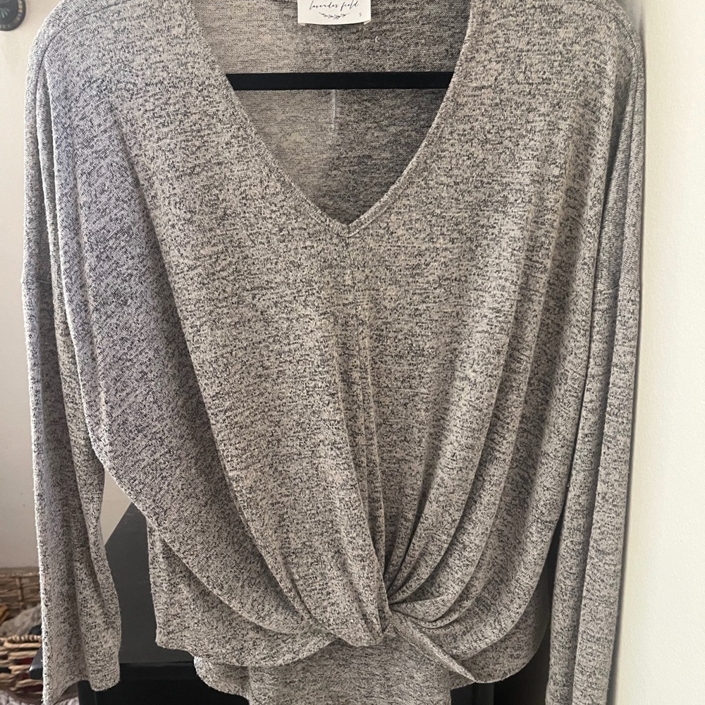 Heather Gray V-Neck Twist Front Women's Top
